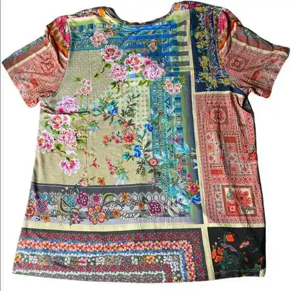 Johnny Was “Calloway” Multicolor Patchwork soft bamboo Tee. Gorgeous design! - Picture 4 of 5